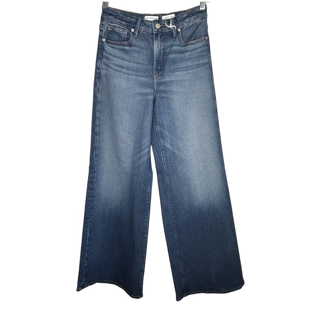 Good American Wide Leg Jeans 4 / 27 X 33 Y2k Boho High Rise‎ Stretchy Denim NEW